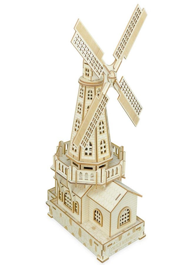 Bitopbi 3D Wooden Puzzles Laser Engraving DIY Safe Assembly Constructor Kit Toy for Teens and Adults, World Famous Buildings Mechanical 3-D Models for Self-Assembly (C2 Dutch Windmill) - Image 1